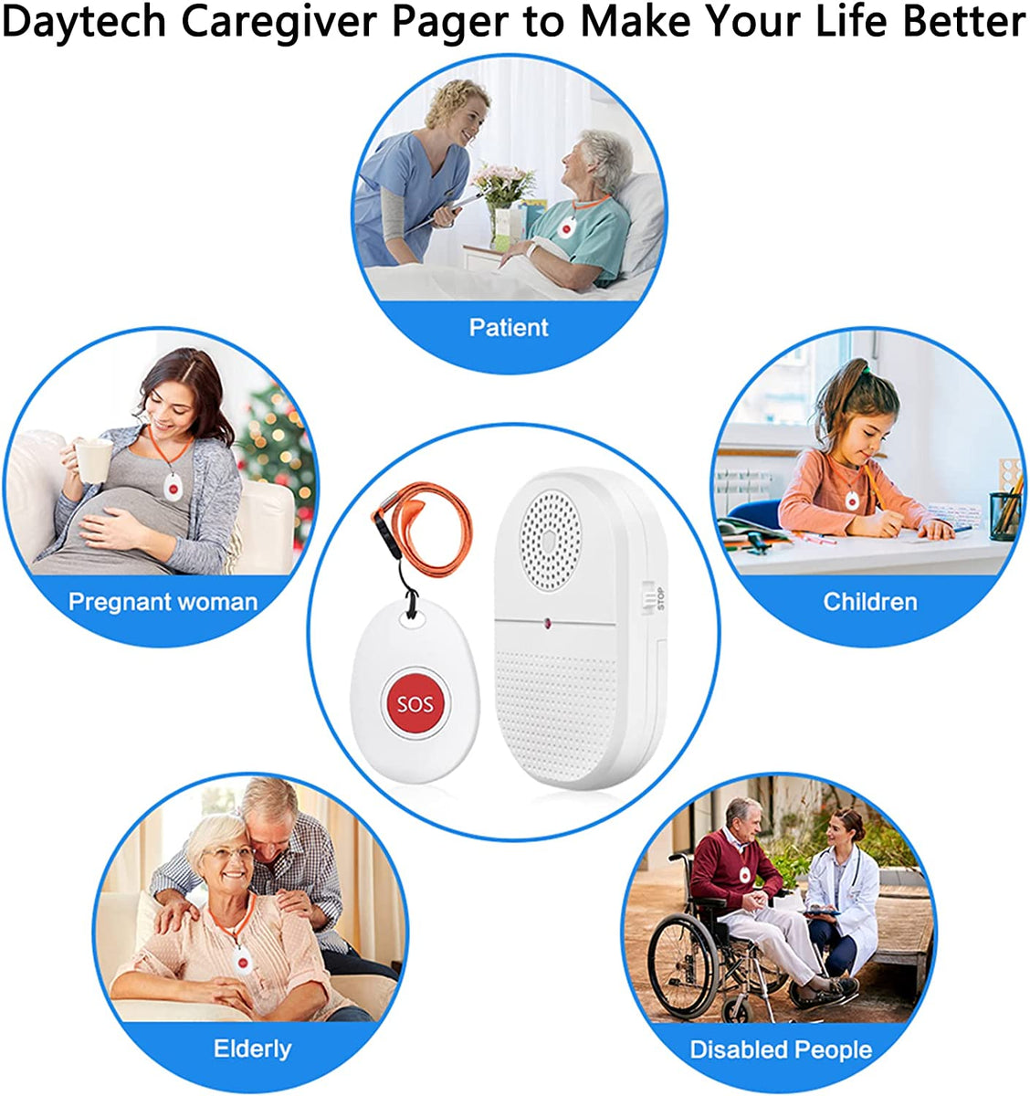 Calltou Sos Emergancy Wireless Vibration Caregiver Pager Call Button Nurse Alert System 7377