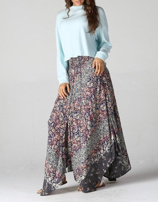 smocked waist maxi skirt