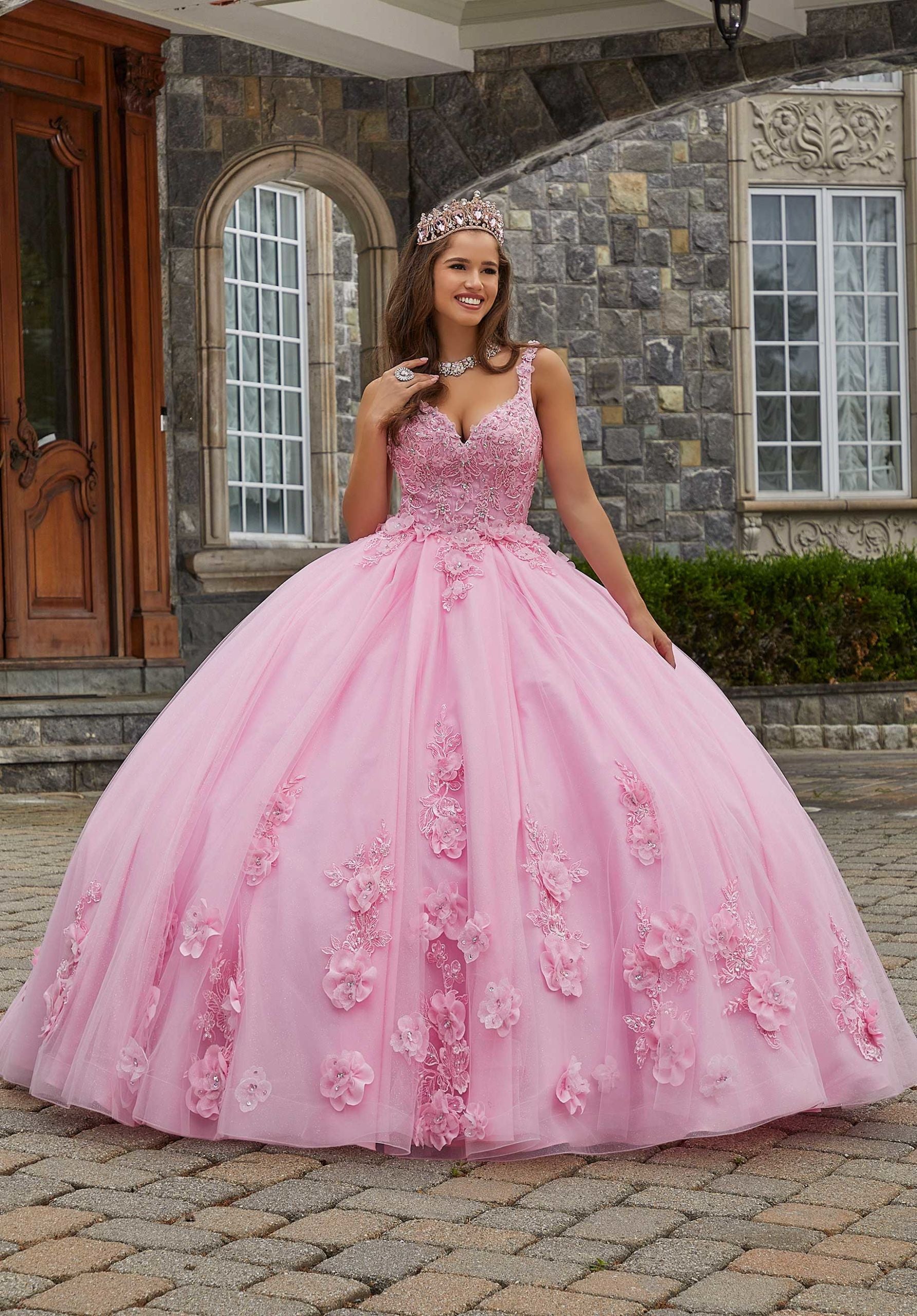 pink puffy quinceanera dresses