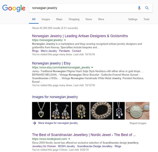 Norwegian Jewelry consistently ranks number one on Google for Norwegian Jewellery searches. 