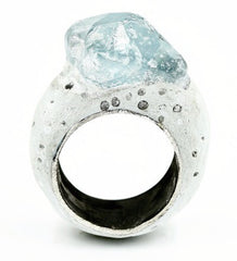 Sterling silver and concrete ring, set with Celestite by Jill Herlands