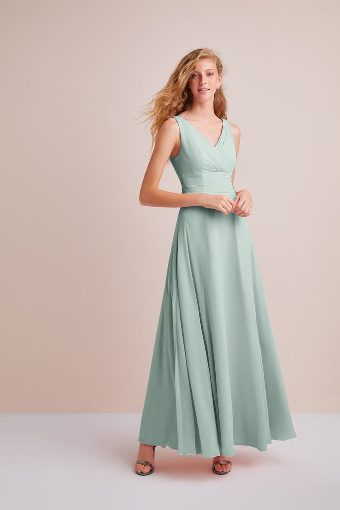 surplice tank long chiffon bridesmaid dress