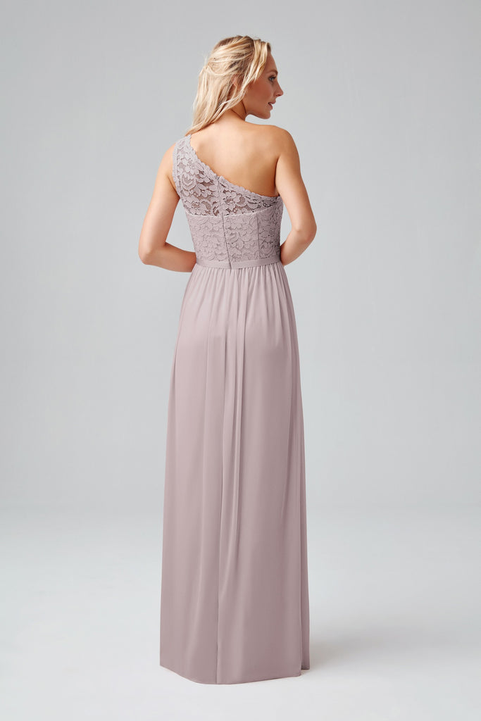 long one shoulder lace bridesmaid dress