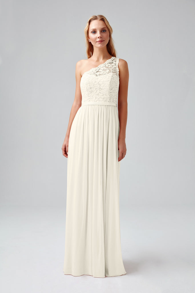 long one shoulder lace bridesmaid dress