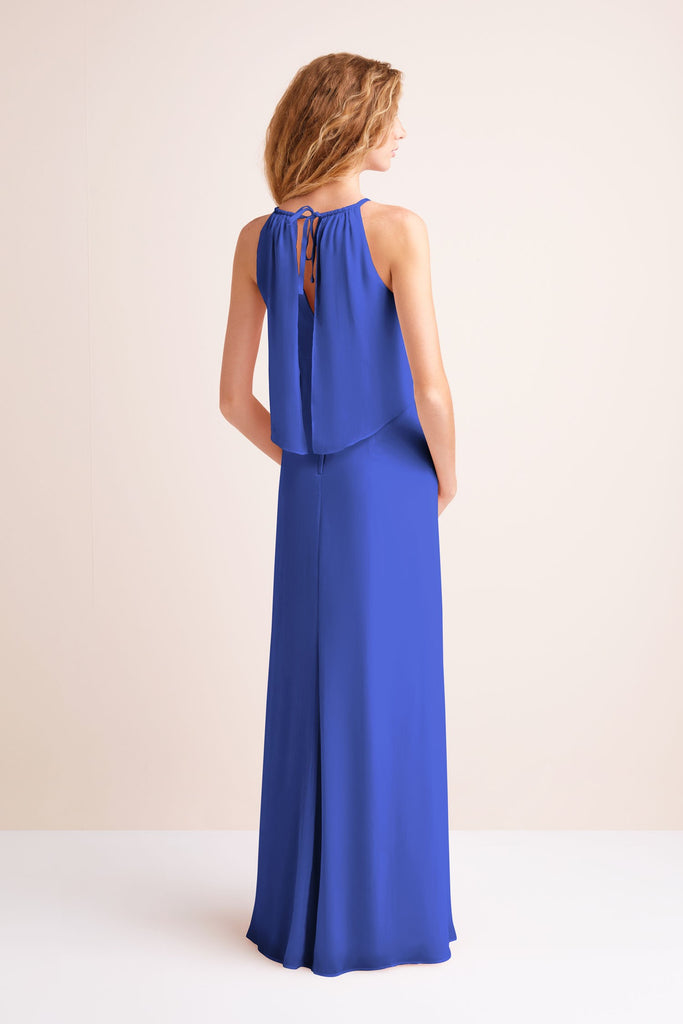 flounced crinkle chiffon sheath bridesmaid dress