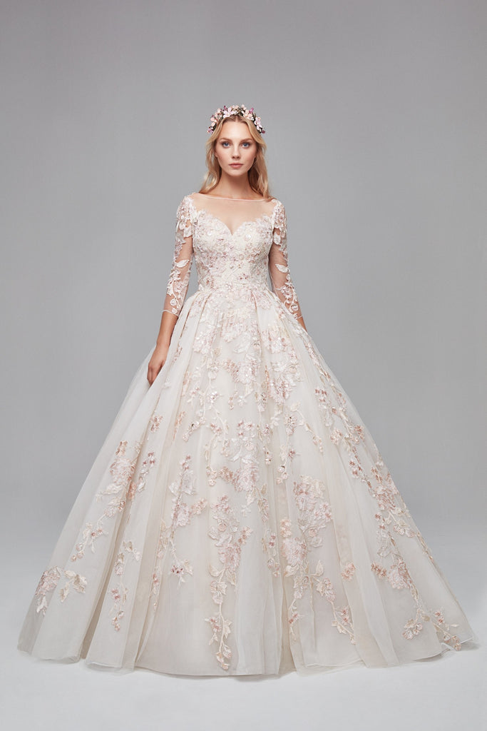 blush flower wedding dress