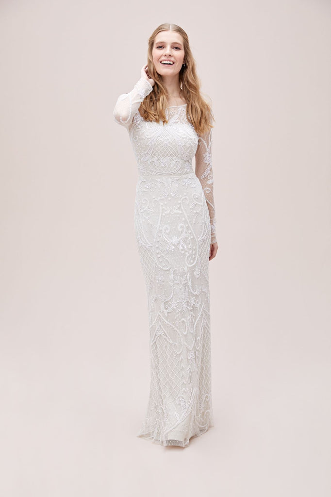 oleg cassini illusion long sleeve wedding dress