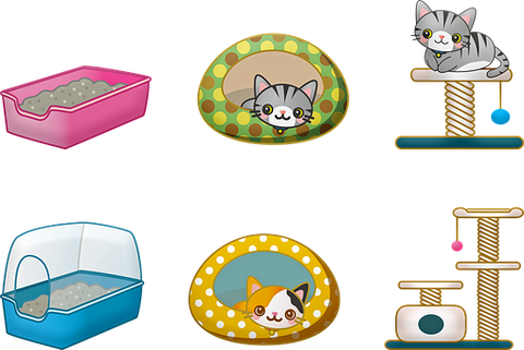 illustrations of cat toys and products 