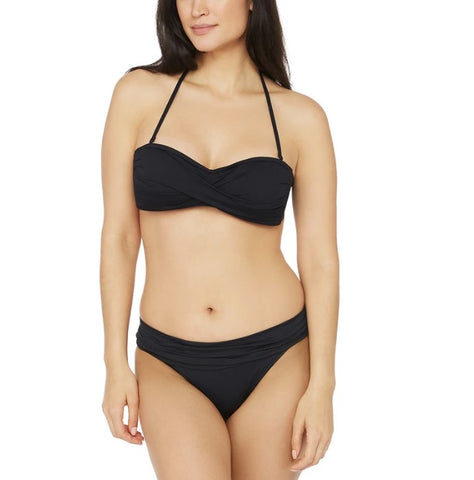 Black bandeau bikini top with straps