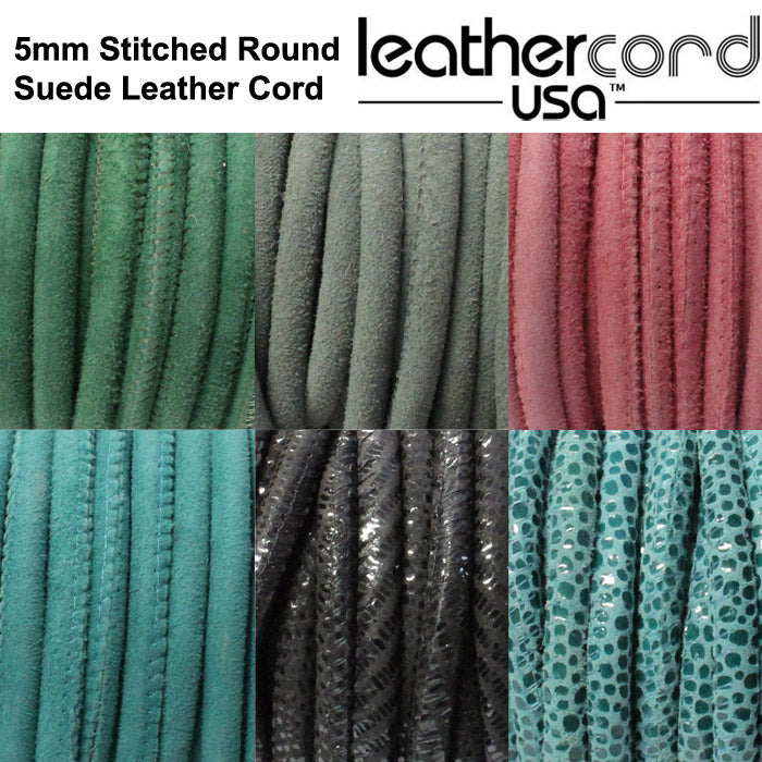 5mm Stitched Suede Round Leather Cord