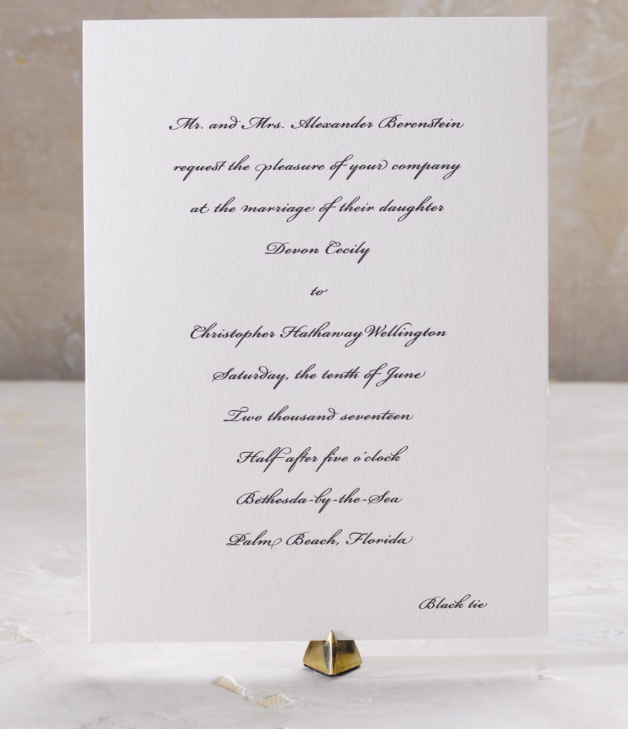 Devon and Chris is an engraved wedding suite set in Palm Beach, Florida. Call us toll-free at 1-800-995-1549 or email us at hello@pickettspress.com
