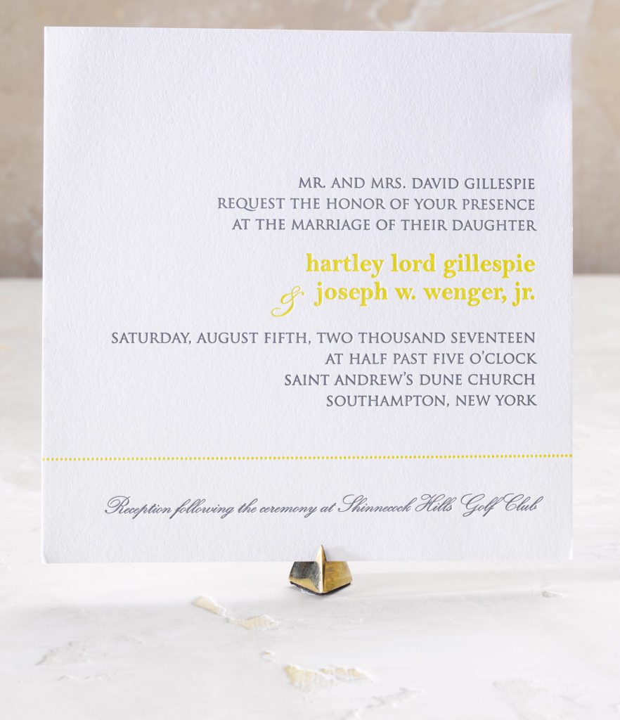 Hartley & Joe is a letterpress wedding suite set in Southampton, New York. Call us toll-free at 1-800-995-1549 or email us at hello@pickettspress.com