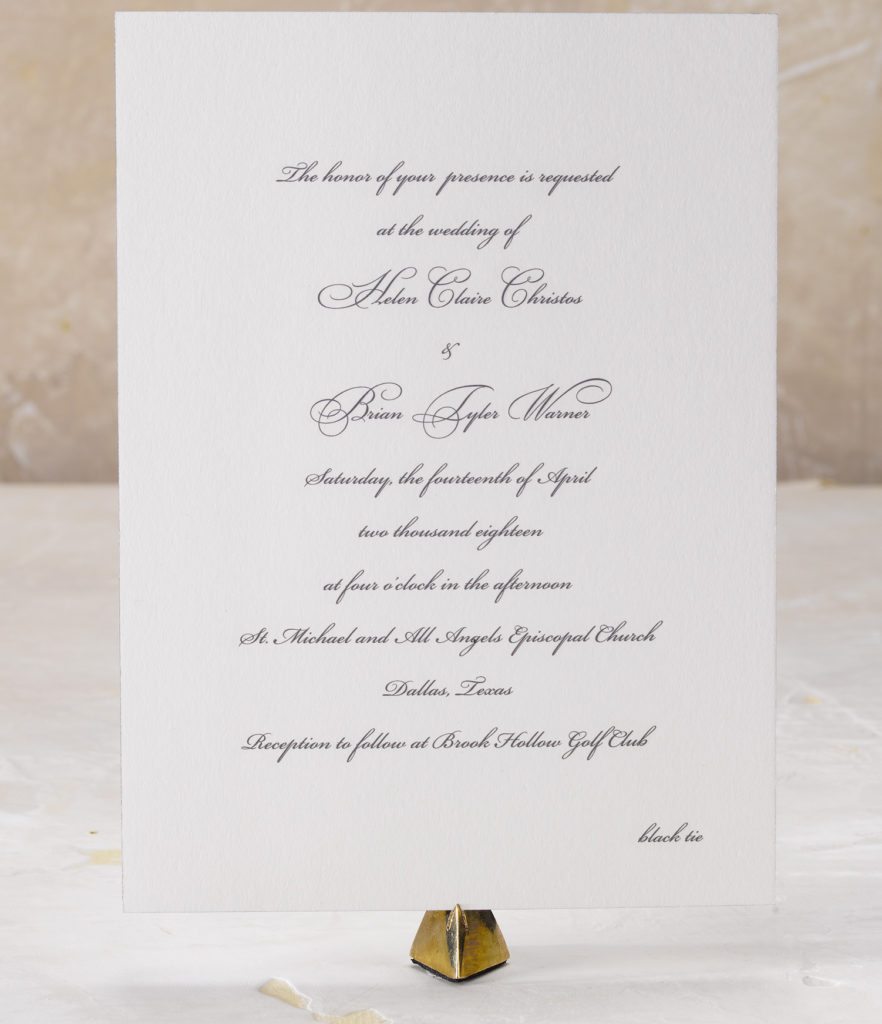 Helen and Brian is an engraved wedding suite set in Dallas, TX. Call us toll-free at 1-800-995-1549 or email us at hello@pickettspress.com