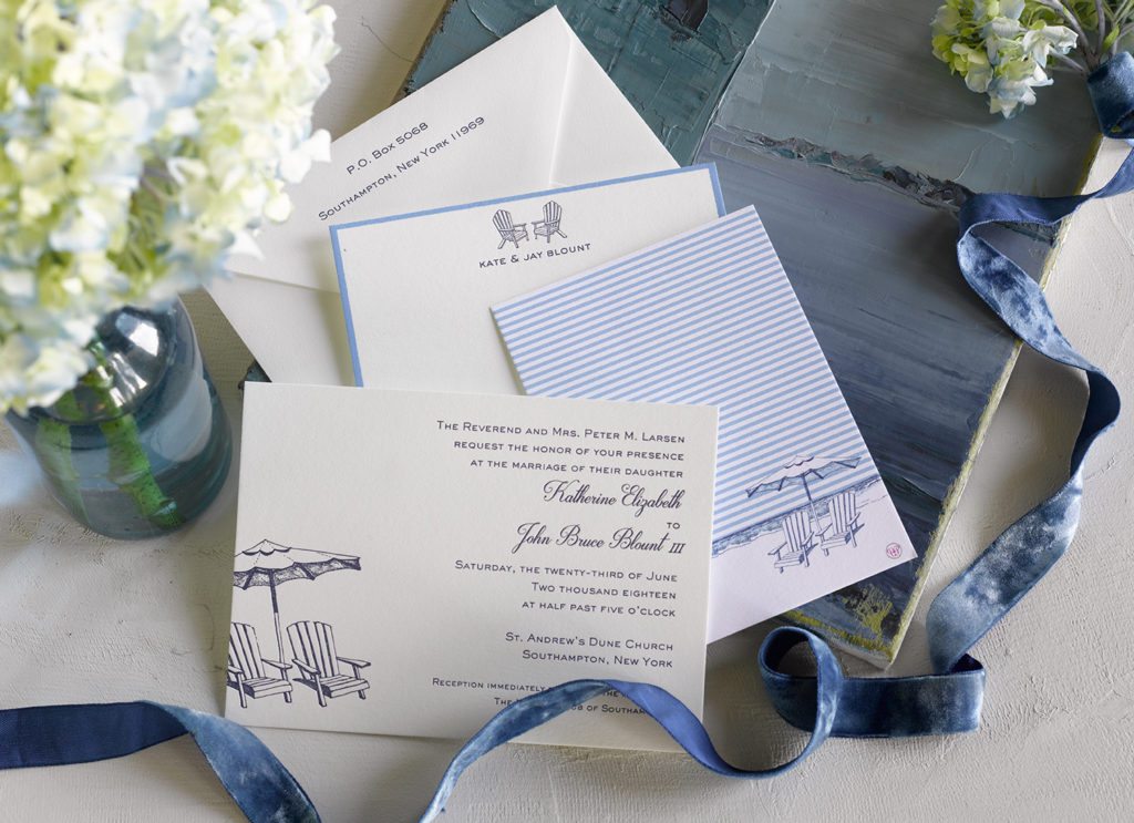 Kate & Jay is a letterpress wedding suite set in Southampton, New York. Call us toll-free at 1-800-995-1549 or email us at hello@pickettspress.com