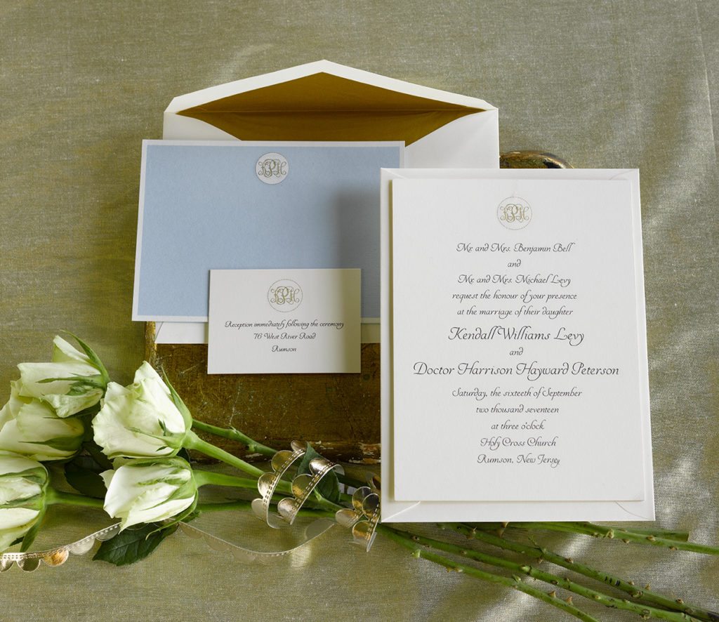 Kendall and Harrison is an engraved wedding suite set in Rumson, New Jersey. Call us toll-free at 1-800-995-1549 or email us at hello@pickettspress.com