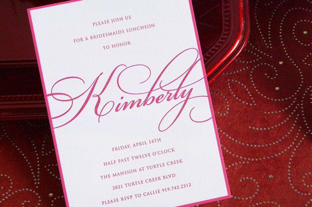 Kim & Greg is a letterpress wedding suite set in Dallas, TX. Call us toll-free at 1-800-995-1549 or email us at hello@pickettspress.com