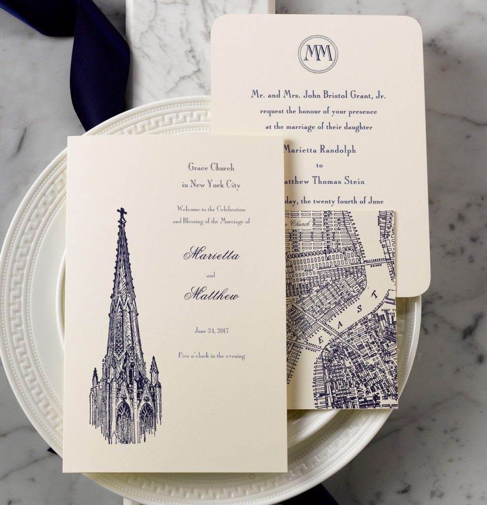 Marietta & Matt is an engraved wedding suite set in NYC. Call us toll-free at 1-800-995-1549 or email us at hello@pickettspress.com