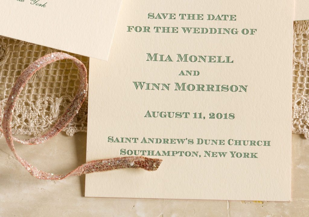 Mia & Winn is a letterpress wedding suite set in Southampton, on Long Island. Call us toll-free at 1-800-995-1549 or email us at hello@pickettspress.com