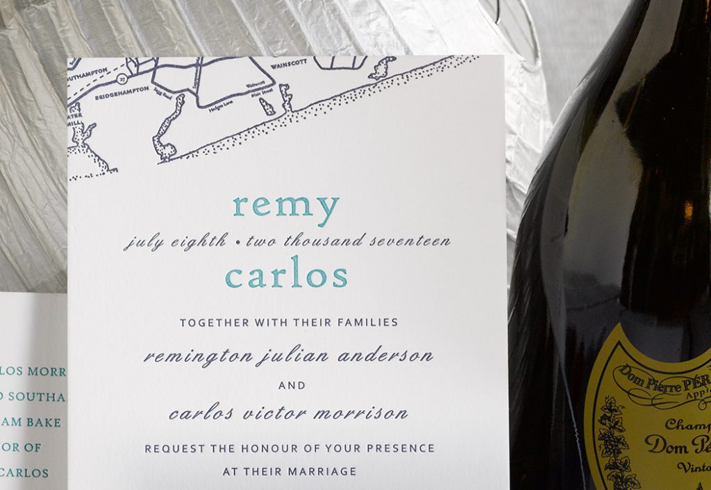  Remy & Carlos is a letterpress wedding suite set in Bridgehampton, NY. Call us toll-free at 1-800-995-1549 or email us at hello@pickettspress.com