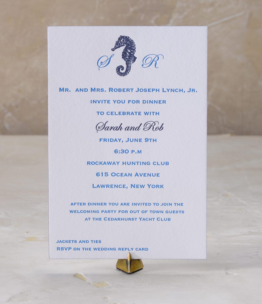 Sarah & Rob is a letterpress wedding suite set in Atlantic Beach, NY. Call us toll-free at 1-800-995-1549 or email us at hello@pickettspress.com