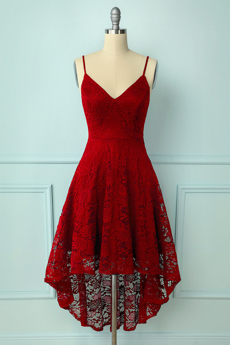 red lace spaghetti strap dress