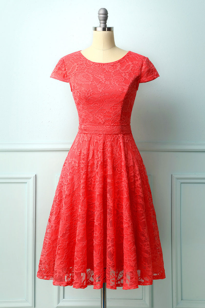 coral lace dress with sleeves
