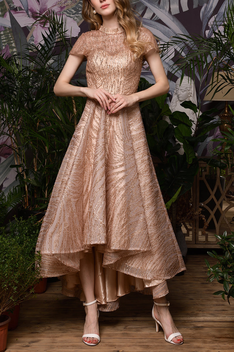 high low rose gold dress