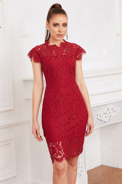 Sleeveless Lace Overlay Dress In Burgundy – Miss Floral