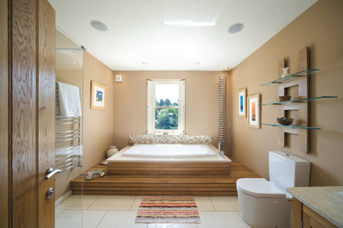 Bathroom with ceiling speakers