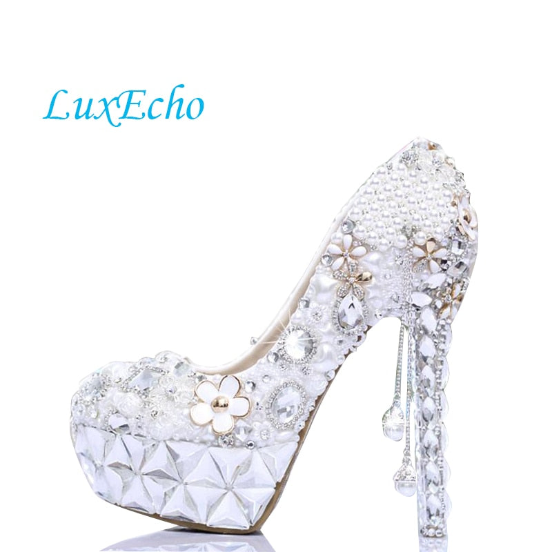 white pearl high heels