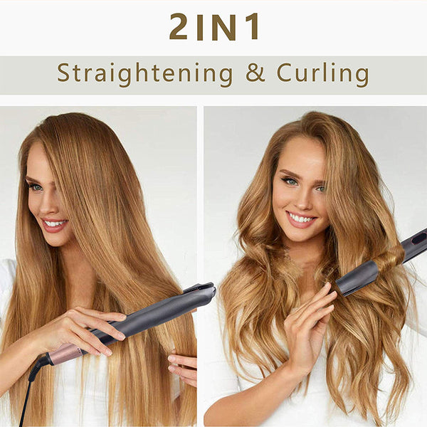 Professional 2 In 1 Ceramic Hair Straightening And Curling Iron LED Wet & Dry Hair Curler