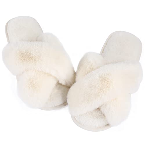 aktivering plukke er nok Ankis Women White Fuzzy Fluffy Slippers Soft Cozy Plush Fuzzy Slippers –  WINX WEAR
