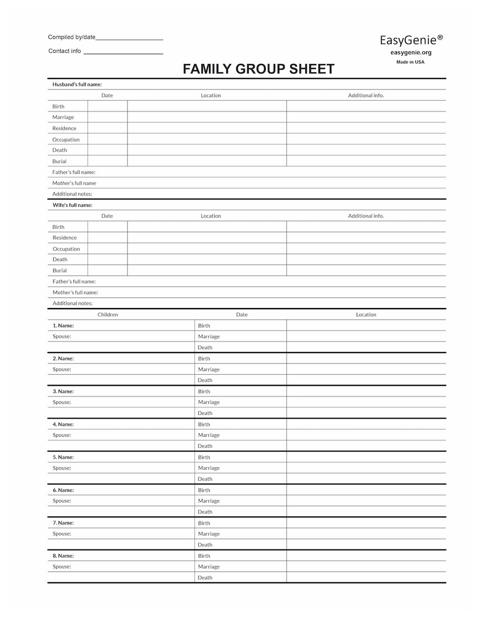 EasyGenie Blank Two Sided Family Group Sheets for Genealogy (40 sheets