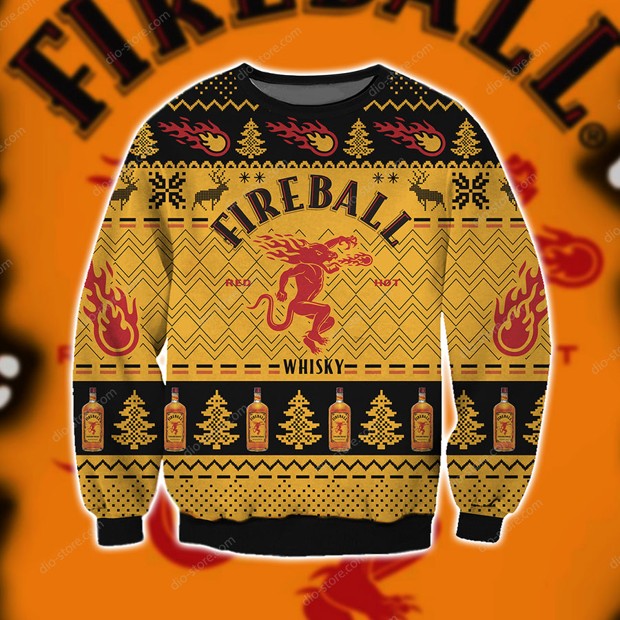 Fireball Cinnamon Whisky 3d Print Ugly Christmas Sweater1