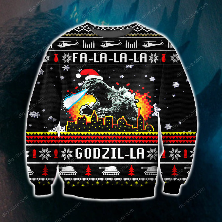 Funny Godzilla 3d Print Ugly Christmas Sweater1