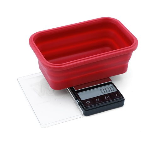 Meal Prep & Plan on the go with Truweigh Crimson Digital Mini Scale - Food Scale White Background Kitchen Scale Silicone Weighing Bowl Tupperware