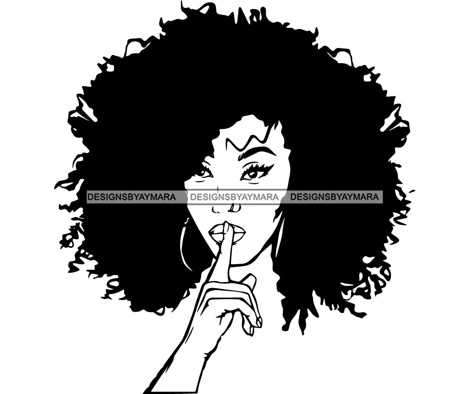 Afro Woman Shut Up Hand Sign Vector Afro Hair Style Beautiful Classy D –  DesignsByAymara