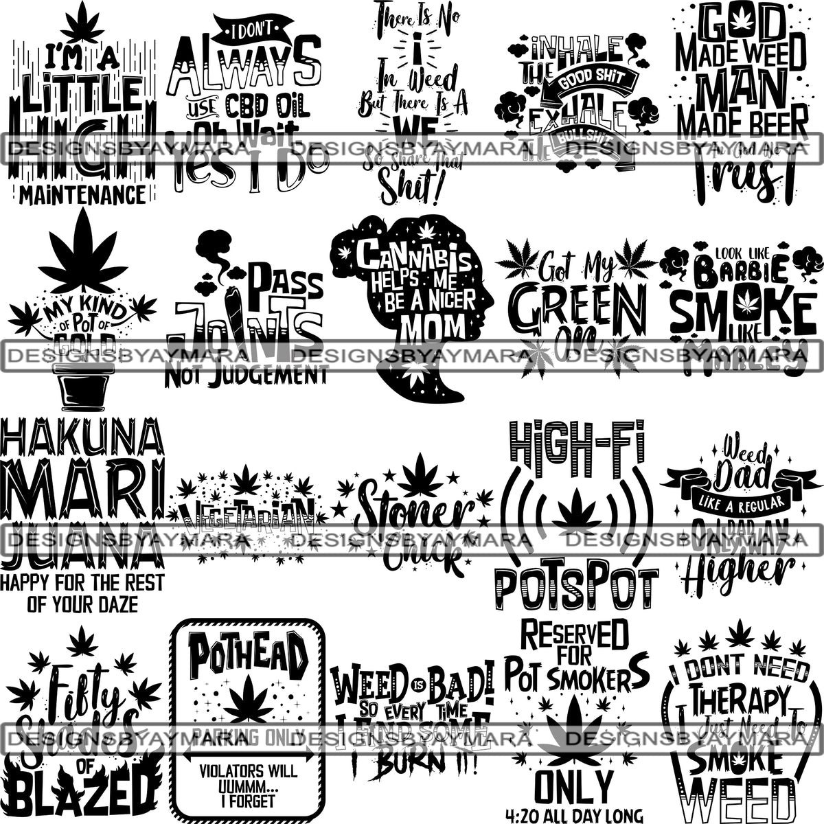 Bundle 20 Weed Cannabis Marijuana Svg Quotes Cut Files Designsbyaymara
