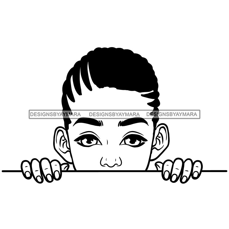 Peek A Boo Cute Child Boy Cornrow Braids Hairstyle B/W SVG JPG PNG Vec –  DesignsByAymara