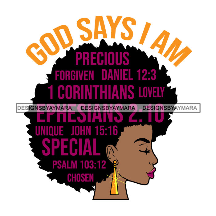 Afro Woman Hair Religious Quotes God Says I'M Precious Black Girl Side –  DesignsByAymara