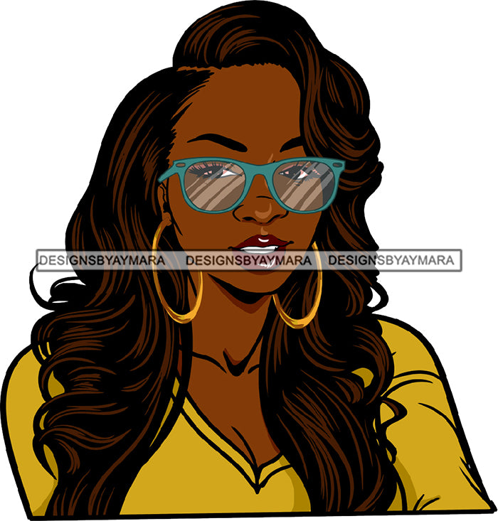 Afro Black Sexy Woman Melanin Sunglasses Hoop Earrings Long Curly Hair Designsbyaymara