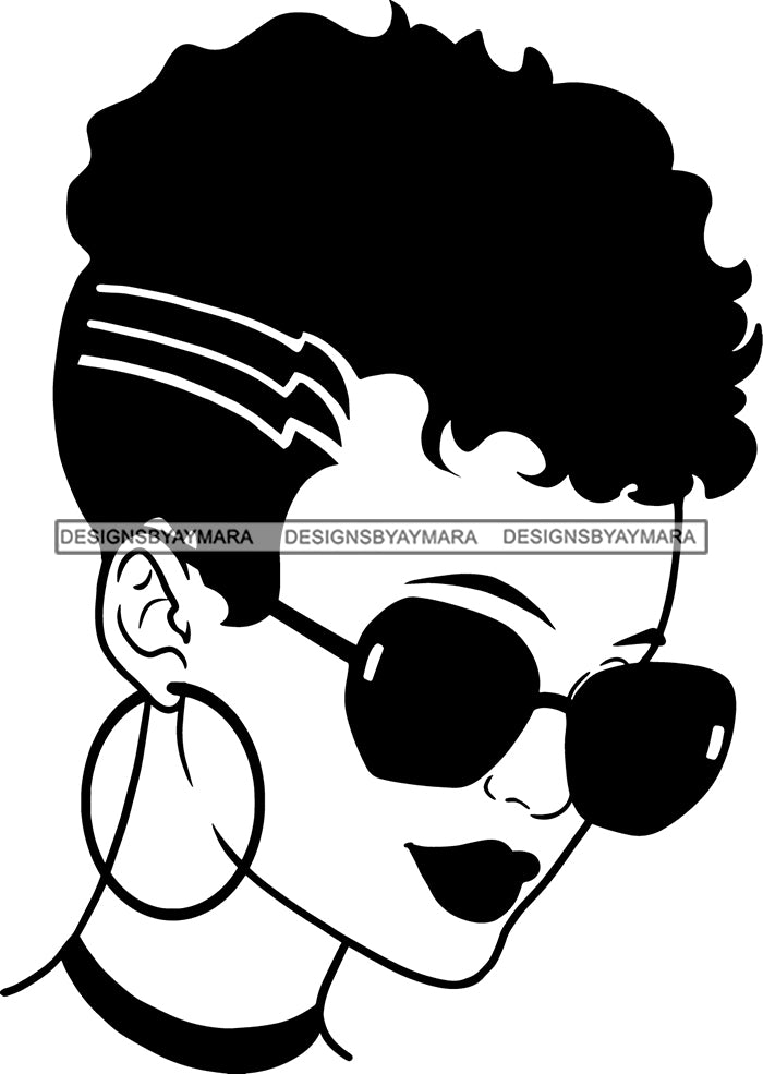 Afro Girl Babe Hoop Earrings Sexy Glasses Lips Under Cut Lines Hair St Designsbyaymara