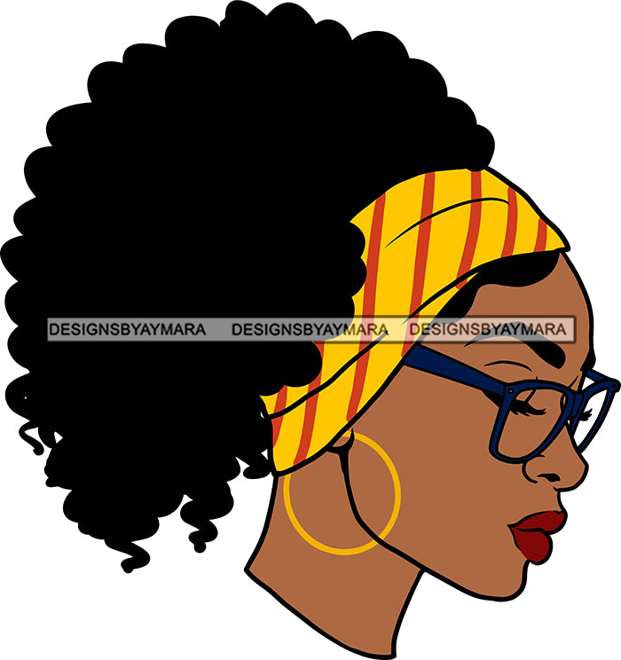 Afro Black Goddess Portrait Profile Bamboo Hoop Earrings Glasses Sexy Designsbyaymara