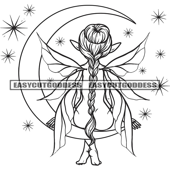 Baby Girls Angle Sitting On Moon Long Hairstyle Wings Artwork Design E –  DesignsByAymara