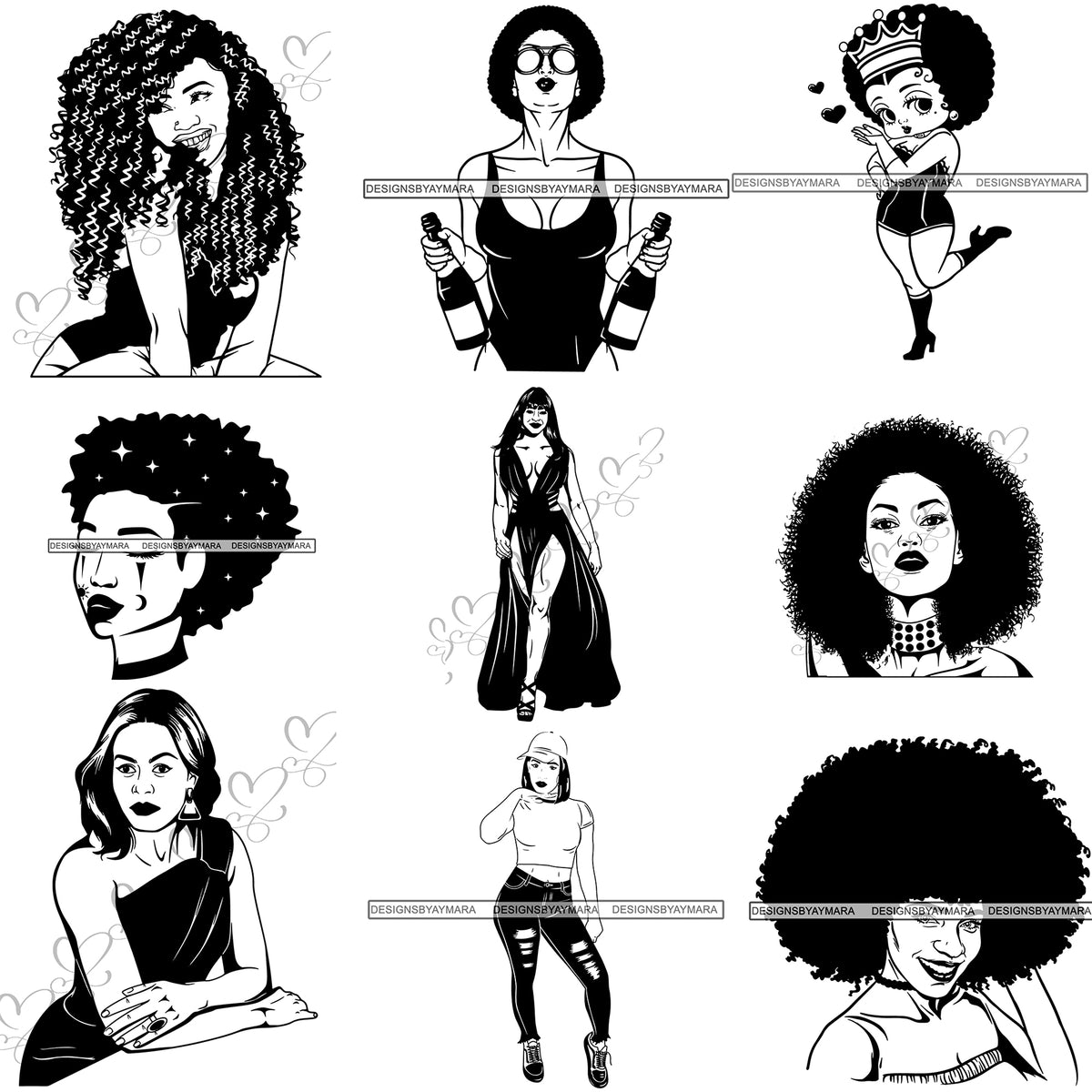 Girl vector black afro African American