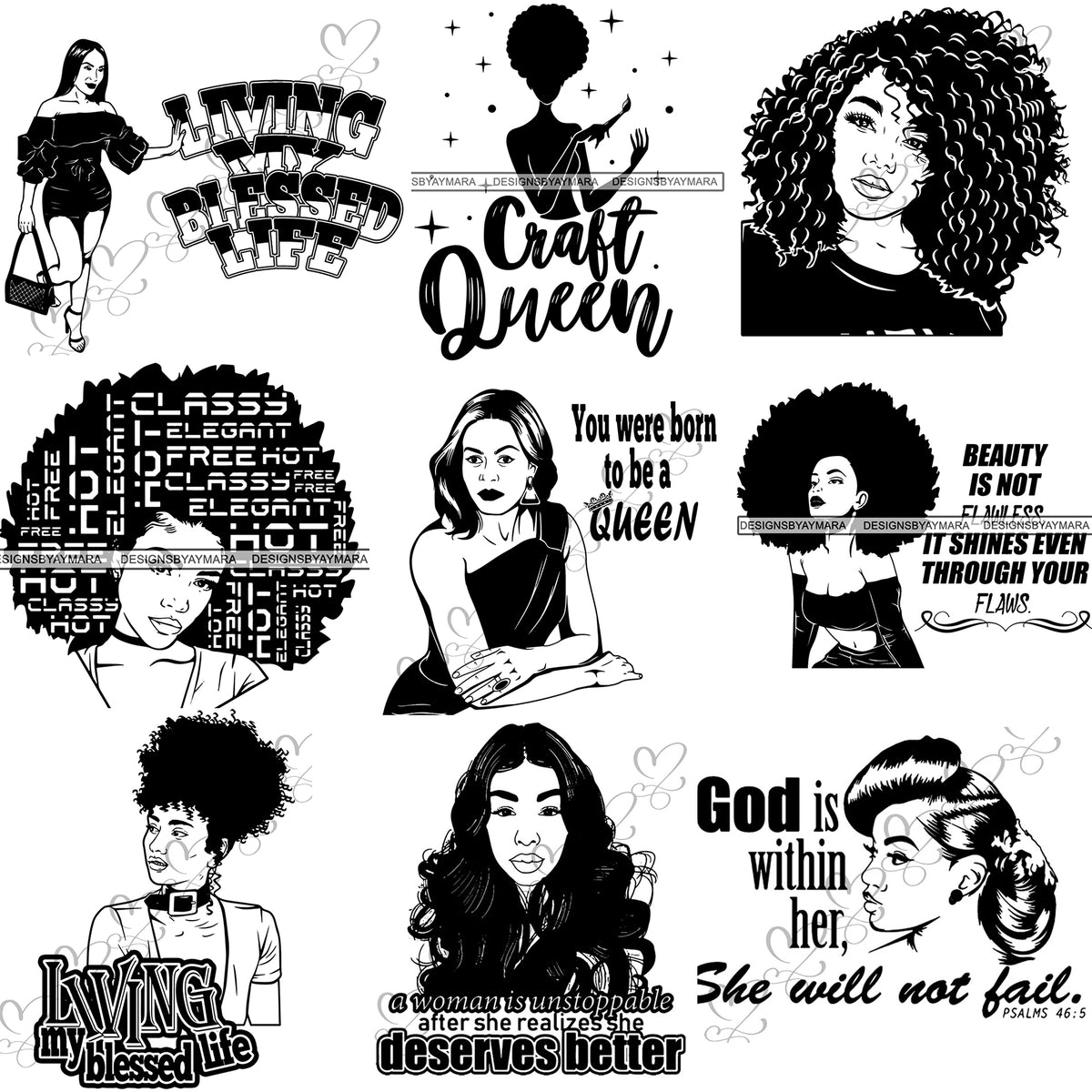 Download Bundle 9 Afro Beautiful Woman Svg Cutting Files For Silhouette And Cri Designsbyaymara SVG Cut Files