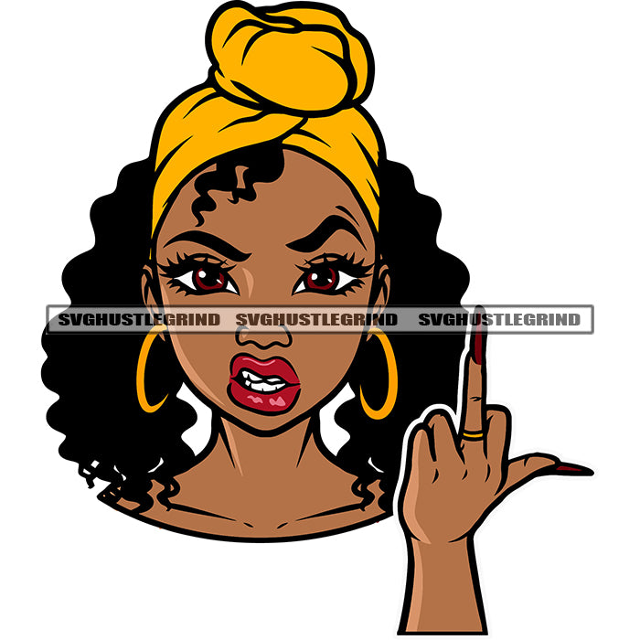 African American Angry Face Woman Head Design Element Wearing Hoop Ear –  DesignsByAymara