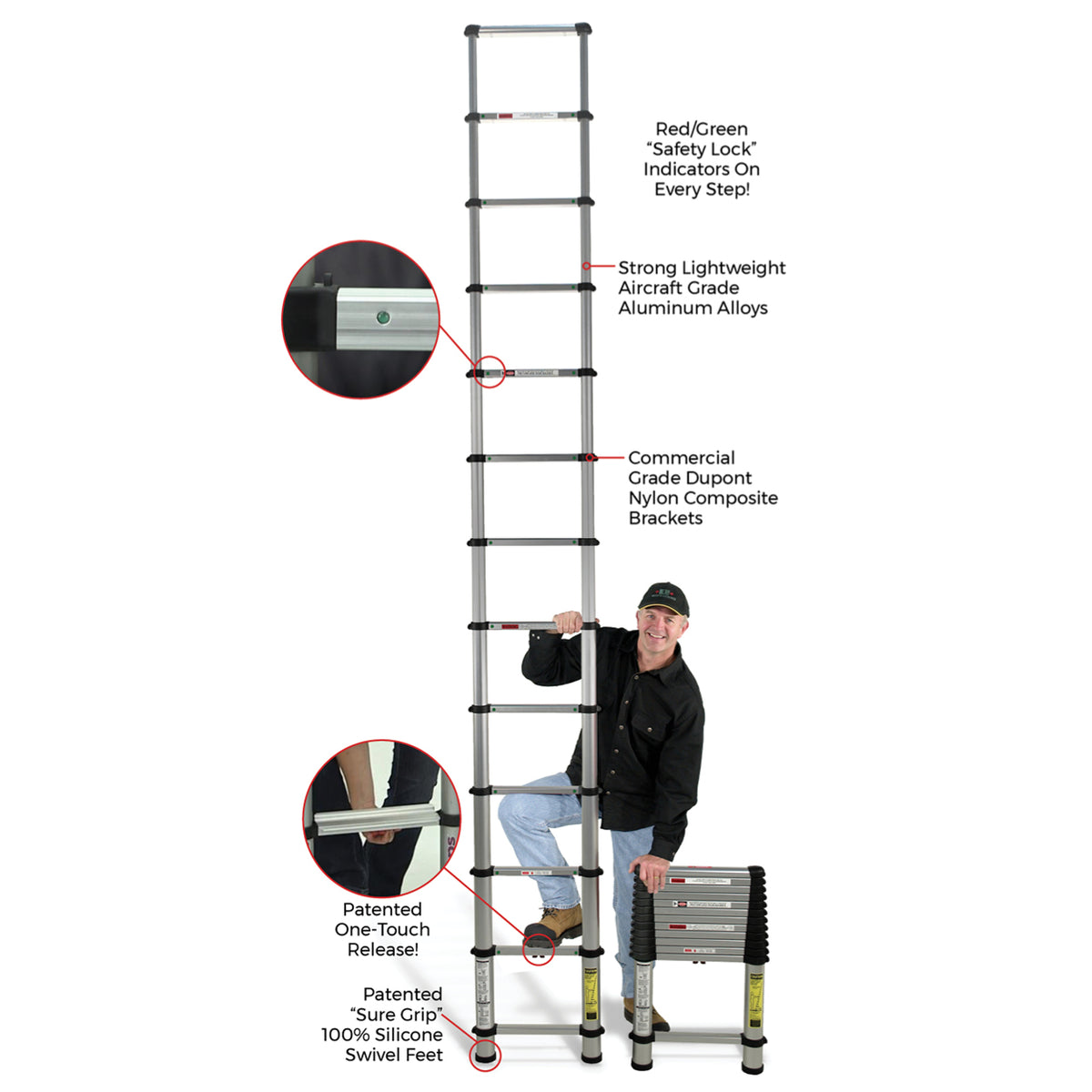 12.5ft Telescoping Extension Ladder – Telesteps Ladders Telesteps 12.5 Ft Telescoping Ladder