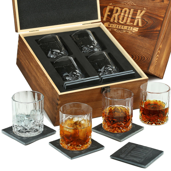 Whiskey 4 Old Fashioned Classic Glasses Gift Set Frolk