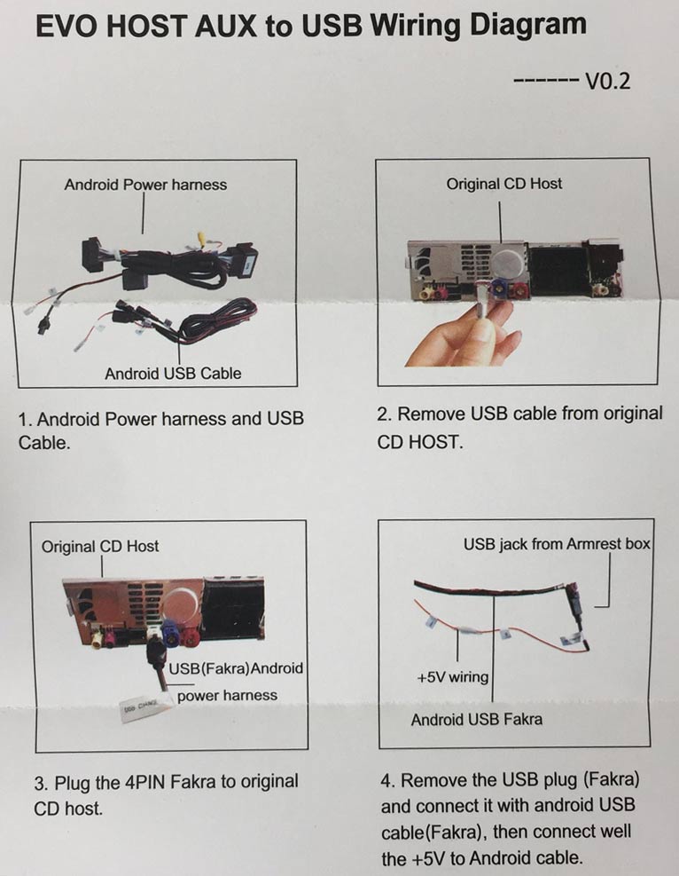 EVO head unit - AUX to USB wiring Diagram